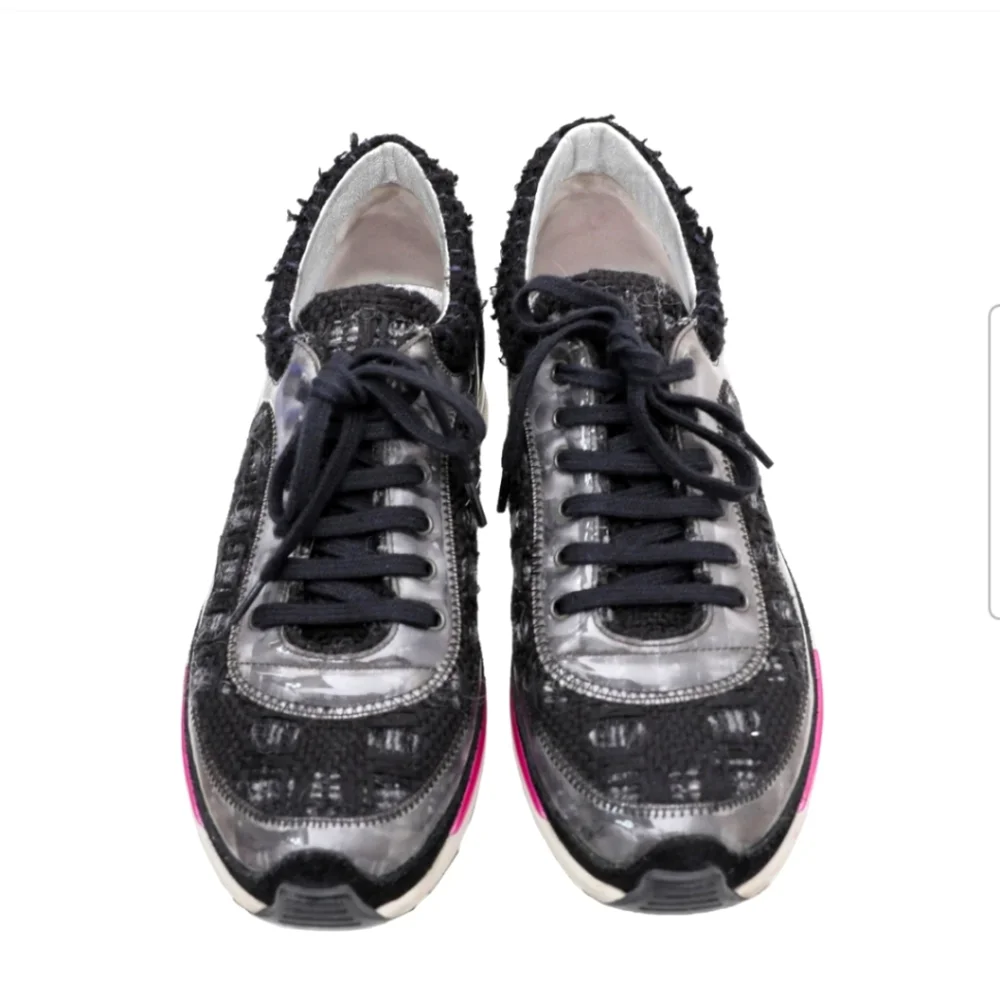 CHANEL Supermarket Tweed Lace up Sneakers Size 36